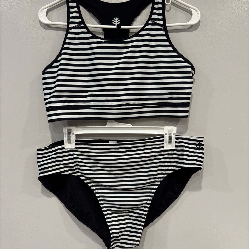 Coolibar Black and White Striped Swimwear 2 Pieces